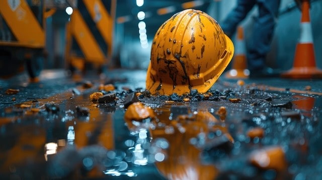 a yellow hardhat representing construction risk management