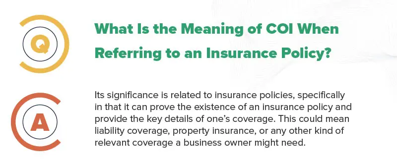 COI referring to commercial real estate insurance policy
